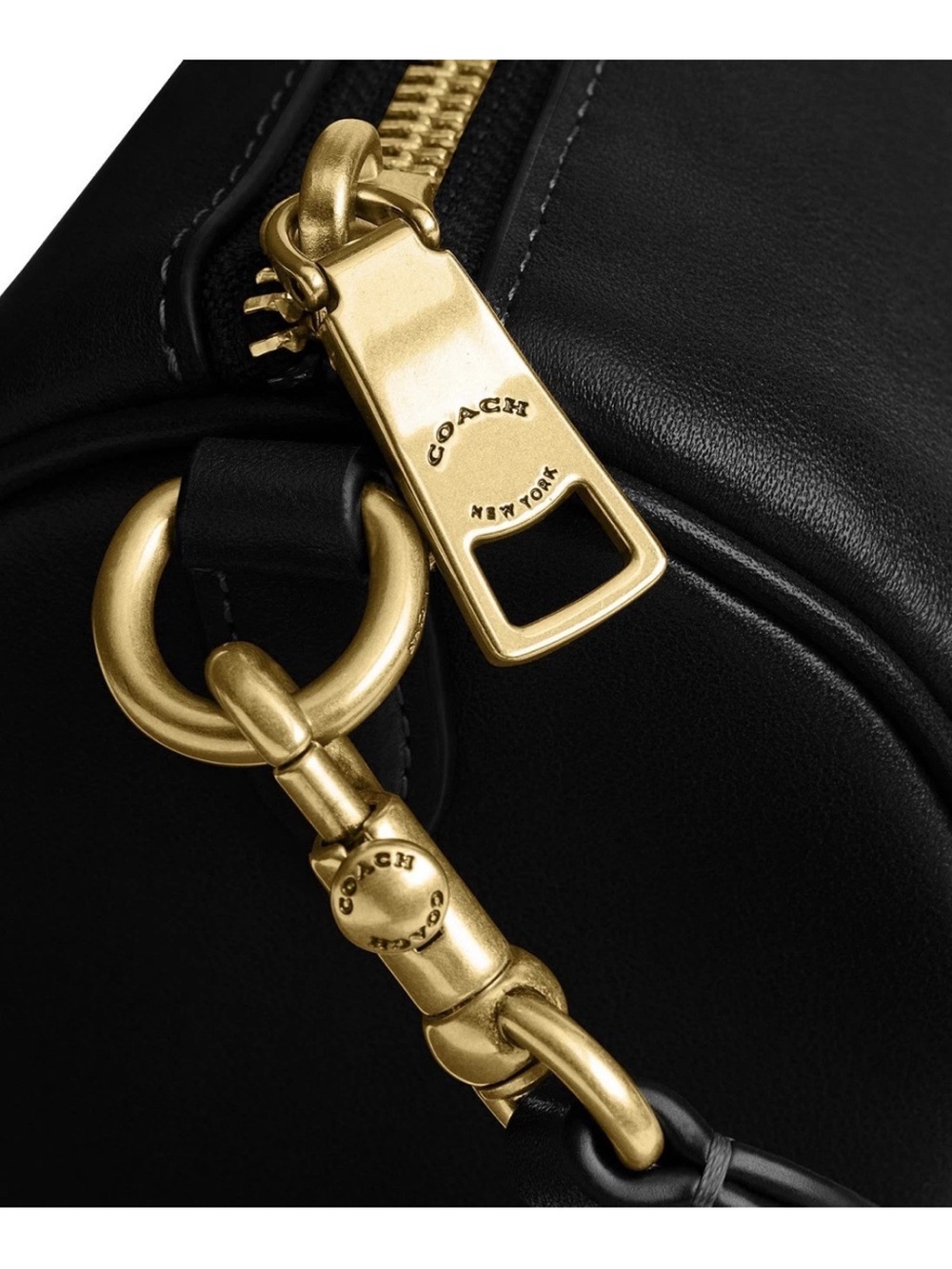 Coach Black Leather Barrel Shoulder Bag Gold Zip Crossbody NWT - Picture 4 of 4